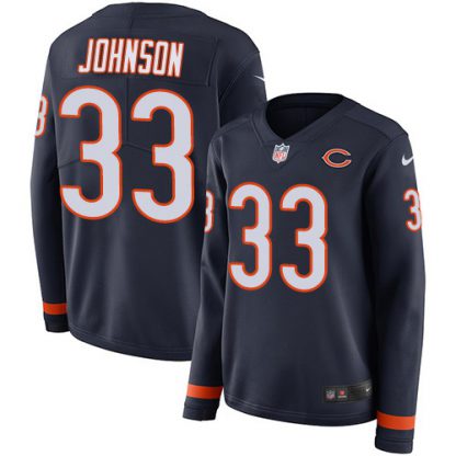 Nike Chicago Bears #33 Jaylon Johnson Navy Blue Team Color Women's Stitched NFL Limited Therma Long Sleeve Jersey