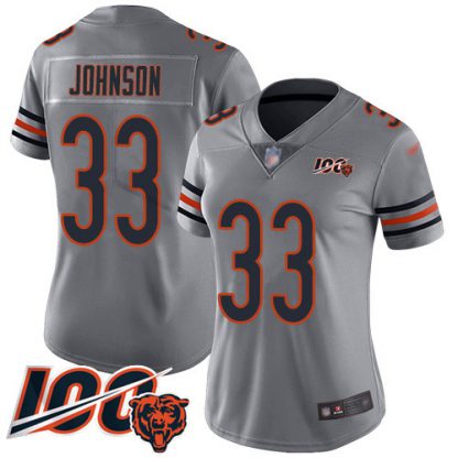 Nike Chicago Bears #33 Jaylon Johnson Silver Women's Stitched NFL Limited Inverted Legend 100th Season Jersey