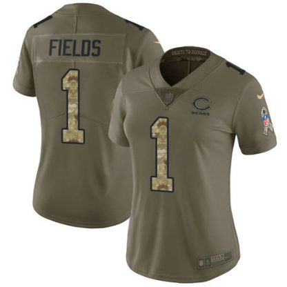 Nike Chicago Bears #1 Justin Fields Olive/Camo Women's Stitched NFL Limited 2017 Salute To Service Jersey
