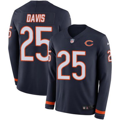 Men's Chicago Bears #25 Mike Davis Navy Blue Team Color Men's Stitched NFL Limited Therma Long Sleeve Jersey
