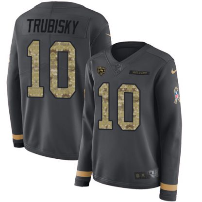 Nike Chicago Bears #10 Mitchell Trubisky Anthracite Salute to Service Women's Stitched NFL Limited Therma Long Sleeve Jersey