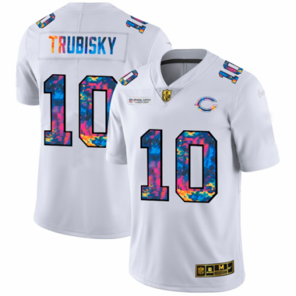 Chicago Chicago Bears #10 Mitchell Trubisky Men's White Nike Multi-Color 2020 NFL Crucial Catch Limited NFL Jersey