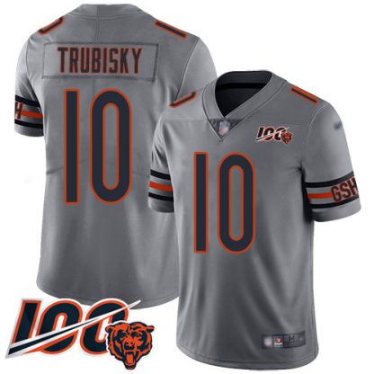 Nike Chicago Bears #10 Mitchell Trubisky Silver Men's Stitched NFL Limited Inverted Legend 100th Season Jersey