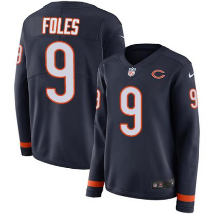 Nike Chicago Bears #9 Nick Foles Navy Blue Team Color Women's Stitched NFL Limited Therma Long Sleeve Jersey