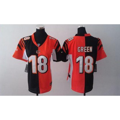 Nike Cincinnati Bengals #18 A.J. Green Orange/Black Women's Stitched NFL Elite Split Jersey