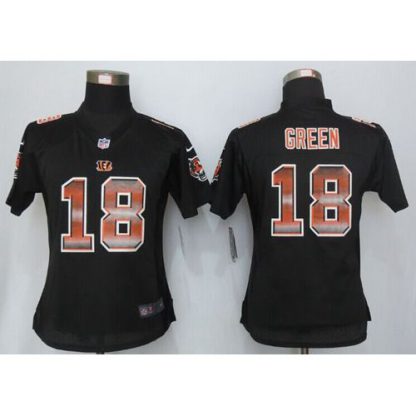 Nike Cincinnati Bengals #18 A.J. Green Black Team Color Women's Stitched NFL Elite Strobe Jersey