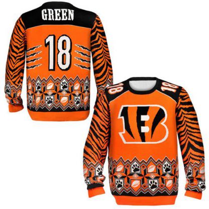 Nike Cincinnati Bengals #18 A.J. Green Orange/Black Men's Ugly Sweater