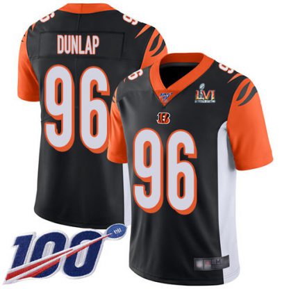 Nike Cincinnati Bengals #96 Carlos Dunlap Black Team Color Super Bowl LVI Patch Men's Stitched NFL 100th Season Vapor Limited Jersey