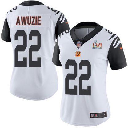 Nike Cincinnati Bengals #22 Chidobe Awuzie White Super Bowl LVI Patch Women's Stitched NFL Limited Rush Jersey