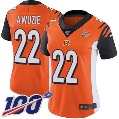 Nike Cincinnati Bengals #22 Chidobe Awuzie Orange Super Bowl LVI Patch Alternate Women's Stitched NFL 100th Season Vapor Untouchable Limited Jersey