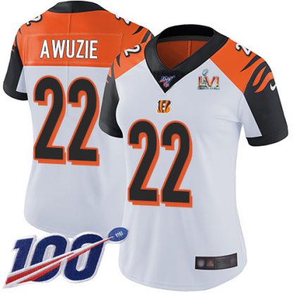 Nike Cincinnati Bengals #22 Chidobe Awuzie White Super Bowl LVI Patch Women's Stitched NFL 100th Season Vapor Untouchable Limited Jersey