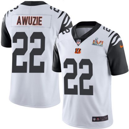 Nike Cincinnati Bengals #22 Chidobe Awuzie White Super Bowl LVI Patch Men's Stitched NFL Limited Rush Jersey