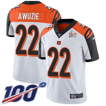Nike Cincinnati Bengals #22 Chidobe Awuzie White Super Bowl LVI Patch Men's Stitched NFL 100th Season Vapor Untouchable Limited Jersey