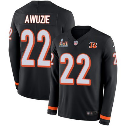 Nike Cincinnati Bengals #22 Chidobe Awuzie Black Team Color Super Bowl LVI Patch Men's Stitched NFL Limited Therma Long Sleeve Jersey
