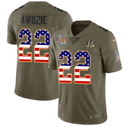 Nike Cincinnati Bengals #22 Chidobe Awuzie Olive/USA Super Bowl LVI Patch Flag Men's Stitched NFL Limited 2017 Salute To Service Jersey