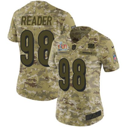 Nike Cincinnati Bengals #98 D.J. Reader Camo Super Bowl LVI Patch Women's Stitched NFL Limited 2018 Salute To Service Jersey