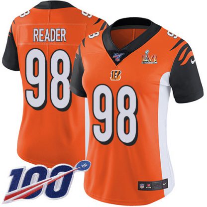 Nike Cincinnati Bengals #98 D.J. Reader Orange Super Bowl LVI Patch Alternate Women's Stitched NFL 100th Season Vapor Untouchable Limited Jersey