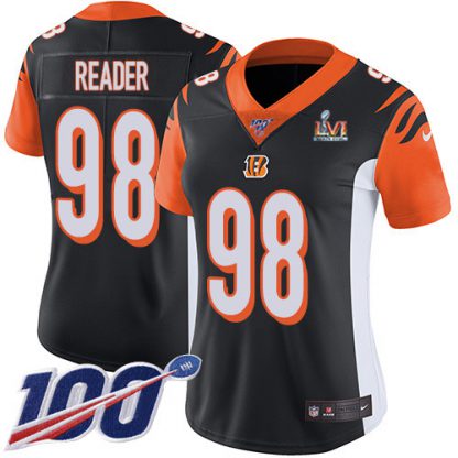 Nike Cincinnati Bengals #98 D.J. Reader Black Team Color Super Bowl LVI Patch Women's Stitched NFL 100th Season Vapor Untouchable Limited Jersey
