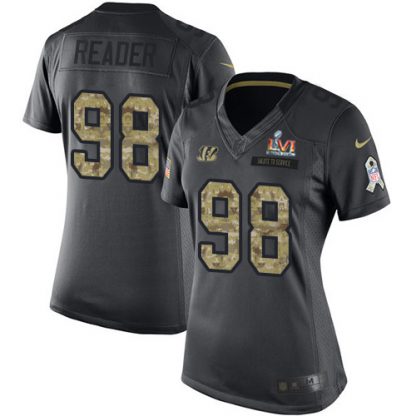Nike Cincinnati Bengals #98 D.J. Reader Black Super Bowl LVI Patch Women's Stitched NFL Limited 2016 Salute to Service Jersey