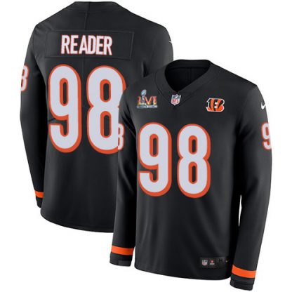 Nike Cincinnati Bengals #98 D.J. Reader Black Team Color Super Bowl LVI Patch Youth Stitched NFL Limited Therma Long Sleeve Jersey