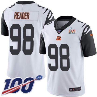 Nike Cincinnati Bengals #98 D.J. Reader White Super Bowl LVI Patch Youth Stitched NFL Limited Rush 100th Season Jersey
