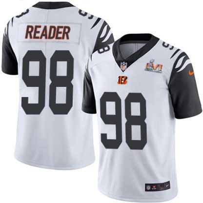 Nike Cincinnati Bengals #98 D.J. Reader White Super Bowl LVI Patch Men's Stitched NFL Limited Rush Jersey