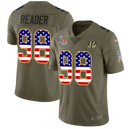 Nike Cincinnati Bengals #98 D.J. Reader Olive/USA Super Bowl LVI Patch Flag Men's Stitched NFL Limited 2017 Salute To Service Jersey