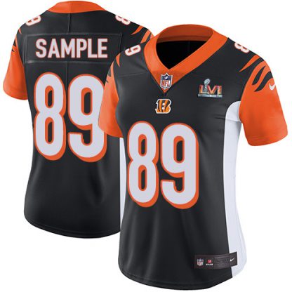 Nike Cincinnati Bengals #89 Drew Sample Black Team Color Super Bowl LVI Patch Women's Stitched NFL Vapor Untouchable Limited Jersey