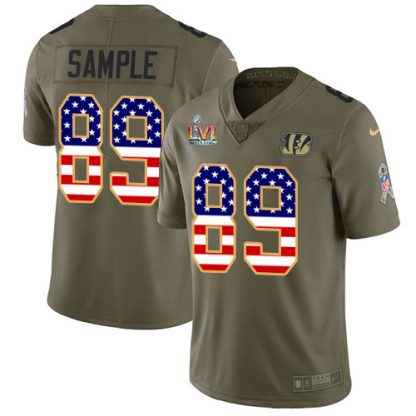 Nike Cincinnati Bengals #89 Drew Sample Olive/USA Super Bowl LVI Patch Flag Youth Stitched NFL Limited 2017 Salute To Service Jersey