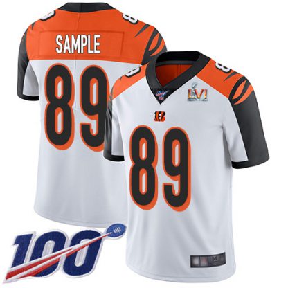 Nike Cincinnati Bengals #89 Drew Sample White Super Bowl LVI Patch Youth Stitched NFL 100th Season Vapor Limited Jersey