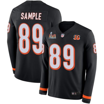 Nike Cincinnati Bengals #89 Drew Sample Black Team Color Super Bowl LVI Patch Men's Stitched NFL Limited Therma Long Sleeve Jersey