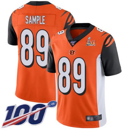 Nike Cincinnati Bengals #89 Drew Sample Orange Super Bowl LVI Patch Alternate Men's Stitched NFL 100th Season Vapor Limited Jersey