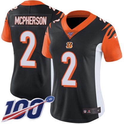 Nike Cincinnati Bengals #2 Evan McPherson Black Team Color Women's Stitched NFL 100th Season Vapor Untouchable Limited Jersey