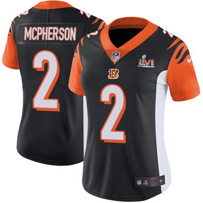 Nike Cincinnati Bengals #2 Evan McPherson Black Team Color Super Bowl LVI Patch Women's Stitched NFL Vapor Untouchable Limited Jersey