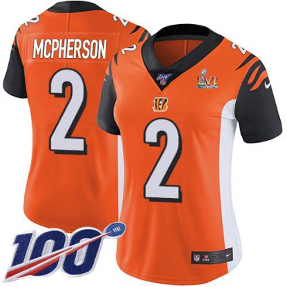 Nike Cincinnati Bengals #2 Evan McPherson Orange Super Bowl LVI Patch Alternate Women's Stitched NFL 100th Season Vapor Untouchable Limited Jersey