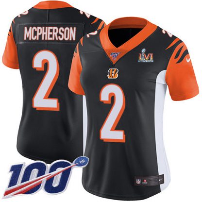 Nike Cincinnati Bengals #2 Evan McPherson Black Team Color Super Bowl LVI Patch Women's Stitched NFL 100th Season Vapor Untouchable Limited Jersey