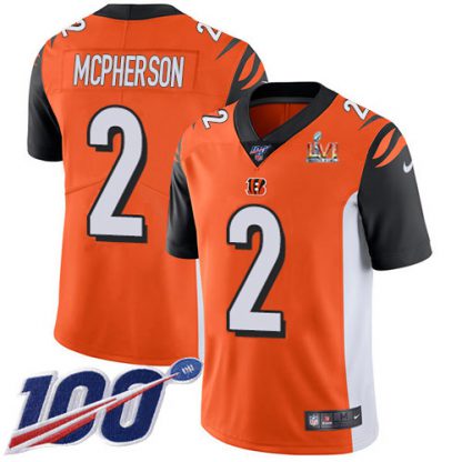 Nike Cincinnati Bengals #2 Evan McPherson Orange Super Bowl LVI Patch Alternate Youth Stitched NFL 100th Season Vapor Limited Jersey