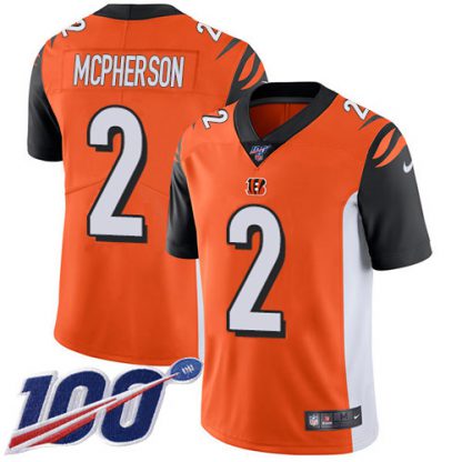 Nike Cincinnati Bengals #2 Evan McPherson Orange Alternate Men's Stitched NFL 100th Season Vapor Untouchable Limited Jersey