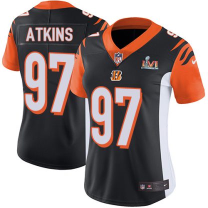 Nike Cincinnati Bengals #97 Geno Atkins Black Team Color Super Bowl LVI Patch Women's Stitched NFL Vapor Untouchable Limited Jersey