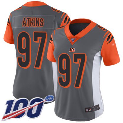 Nike Cincinnati Bengals #97 Geno Atkins Silver Women's Stitched NFL Limited Inverted Legend 100th Season Jersey