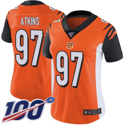 Nike Cincinnati Bengals #97 Geno Atkins Orange Alternate Women's Stitched NFL 100th Season Vapor Limited Jersey