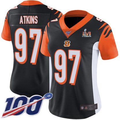 Nike Cincinnati Bengals #97 Geno Atkins Black Team Color Super Bowl LVI Patch Women's Stitched NFL 100th Season Vapor Untouchable Limited Jersey