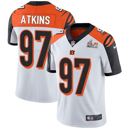 Nike Cincinnati Bengals #97 Geno Atkins White White Super Bowl LVI Patch Youth Stitched NFL Vapor Untouchable Limited Jersey