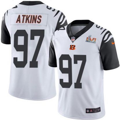 Nike Cincinnati Bengals #97 Geno Atkins White Super Bowl LVI Patch Men's Stitched NFL Limited Rush Jersey