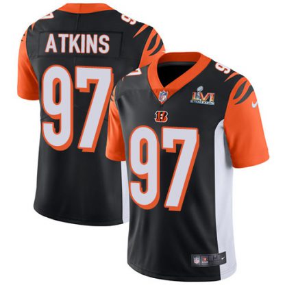 Nike Cincinnati Bengals #97 Geno Atkins Black Team Color Super Bowl LVI Patch Men's Stitched NFL Vapor Untouchable Limited Jersey