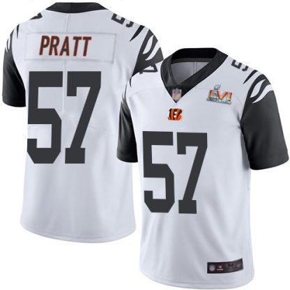 Nike Cincinnati Bengals #57 Germaine Pratt White Super Bowl LVI Patch Youth Stitched NFL Limited Rush Jersey