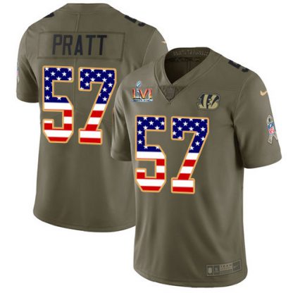Nike Cincinnati Bengals #57 Germaine Pratt Olive/USA Super Bowl LVI Patch Flag Youth Stitched NFL Limited 2017 Salute To Service Jersey