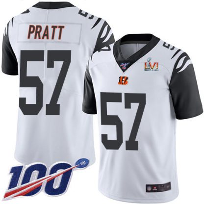 Nike Cincinnati Bengals #57 Germaine Pratt White Super Bowl LVI Patch Youth Stitched NFL Limited Rush 100th Season Jersey