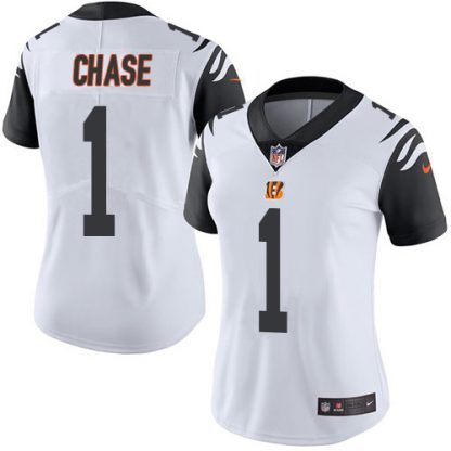 Nike Cincinnati Bengals #1 Ja'Marr Chase White Women's Stitched NFL Limited Rush Jersey