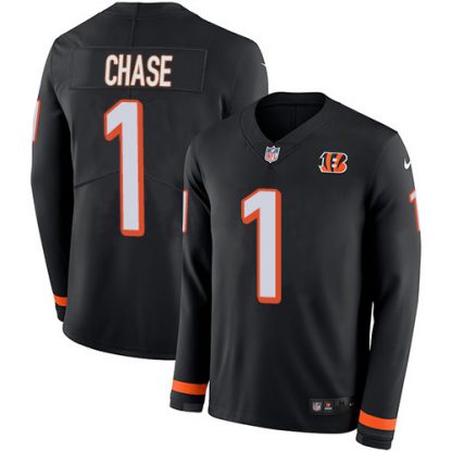 Nike Cincinnati Bengals #1 Ja'Marr Chase Black Team Color Youth Stitched NFL Limited Therma Long Sleeve Jersey